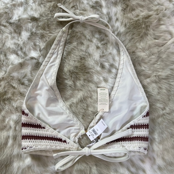 Aerie White and Brown Halter Crochet Bikini Top - Picture 3 of 6